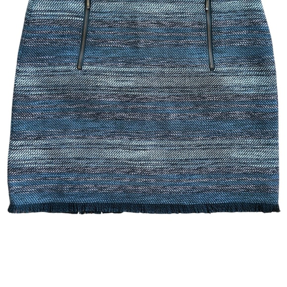 LOFT | NWOT BLUE TWEED FRINGE HEM MINI SKIRT EXPOSED ZIPPER POCKETS | SIZE 0 - Picture 3 of 10